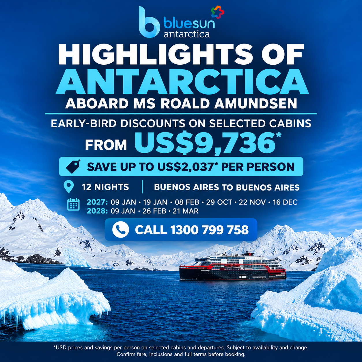 HIGHLIGHTS OF ANTARCTICA CRUISES ABOARD MS ROALD AMUNDSEN 800x800px